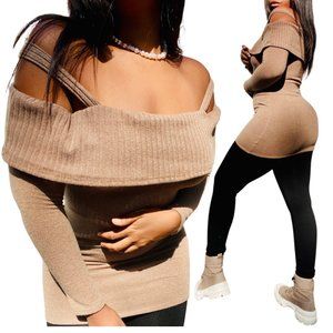 Falling Into Love Brown Off The Shoulder Sweater